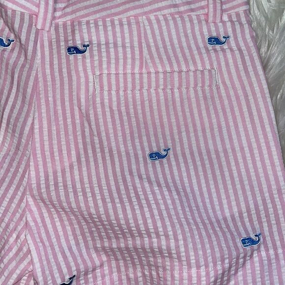 Vineyard Vines Girls Pink & White Seersucker Blue Whale Embroidered Shorts - Picture 3 of 6